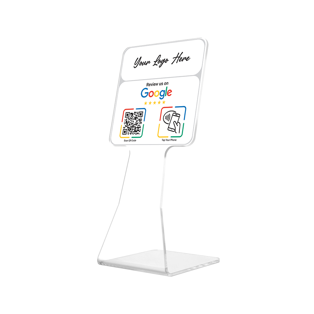 Premium Branded Perspex “Review Us on Google” NFC Chip & QR Code Stand ...